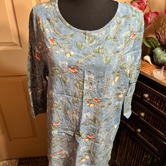 Zanzea Teal Botanical Print Top - Picture 1 of 8